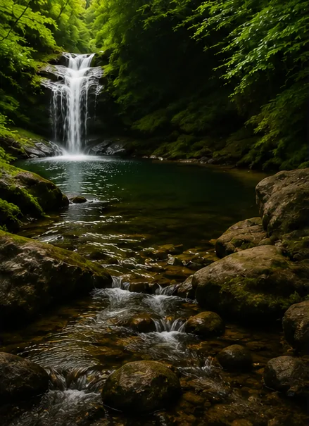 Solid rock and rushing water in a mountain stream